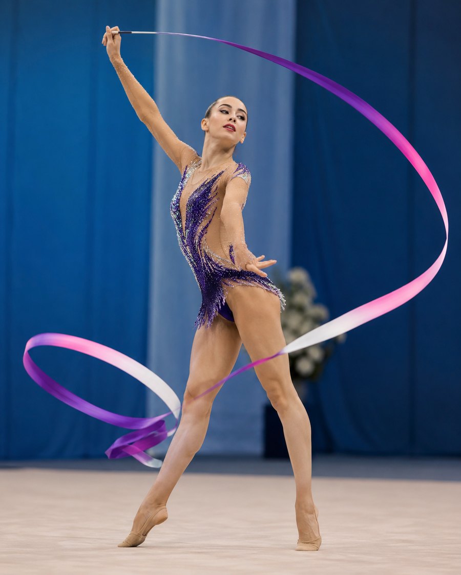 Atleta di ginnastica ritmica con nastro